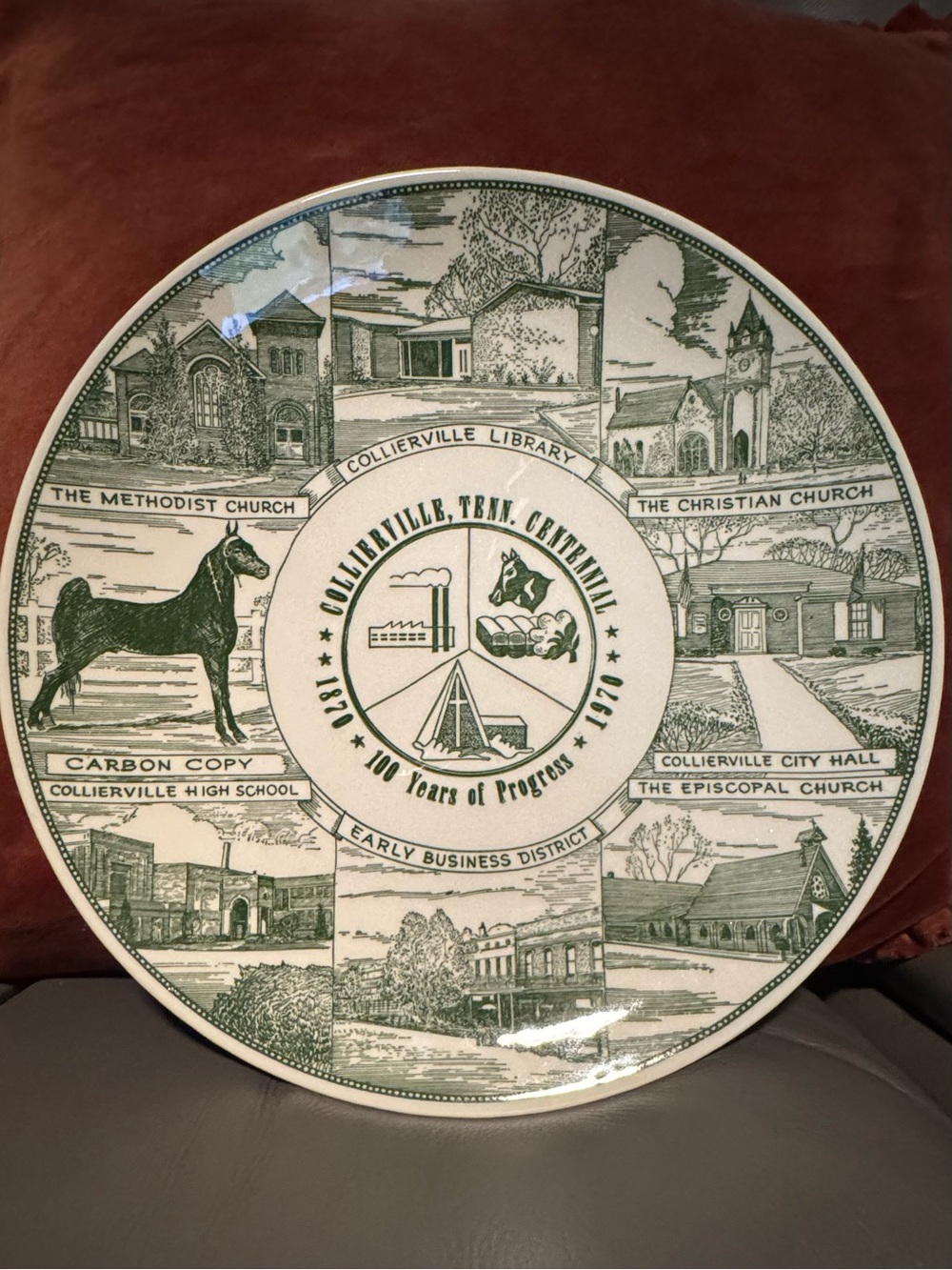 Commemorative plate celebrating the 1870–1970 centennial of Collierville, Tenn